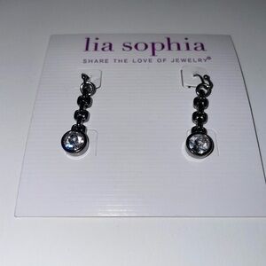 New Never Used Lia Sophia Cumulus Hematite w Crystal, drop earrings